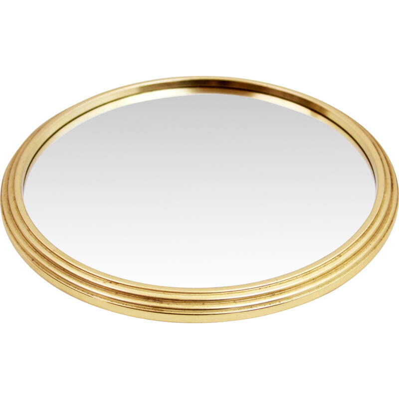 Round vintage tray in mirror and brass, 1950
