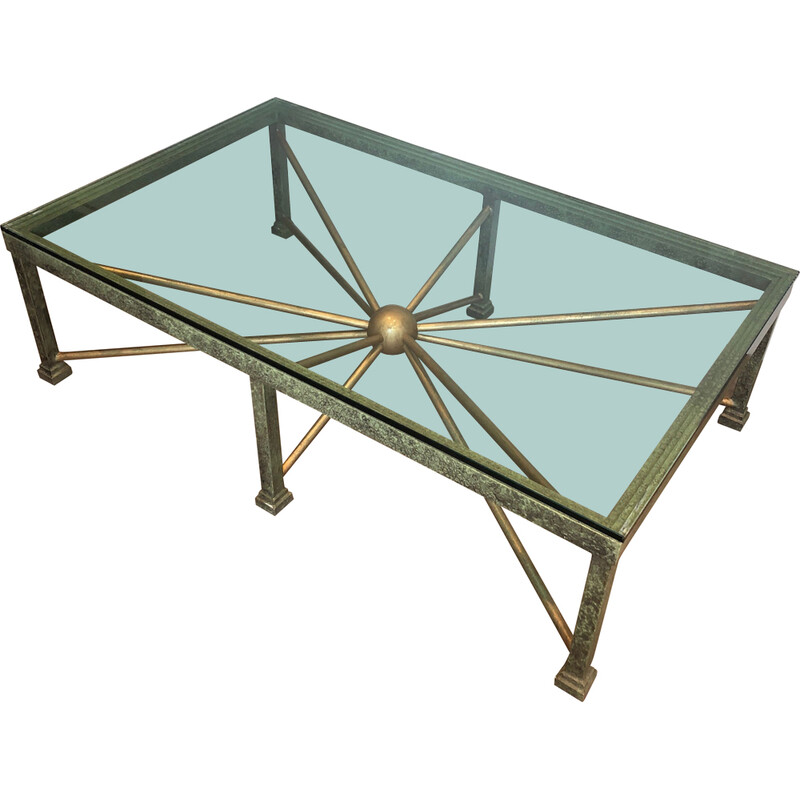Vintage patinated and gilded wrought iron coffee table, 1940s