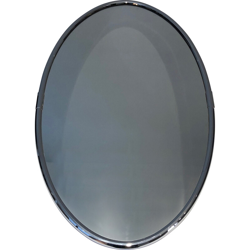 Miroir ovale chromé vintage, 1970