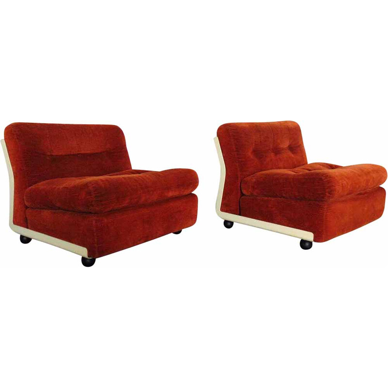 Pair of vintage Amanta armchairs in fabric and rubber by Mario Bellini for B & B, Italy 1974