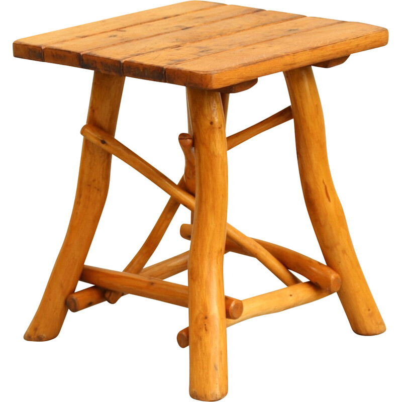 Vintage brutalist wooden stool, 1950s