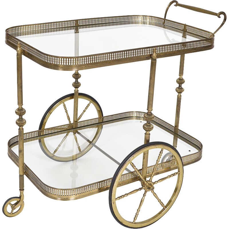 French vintage neoclassical brass bar trolley, 1940s