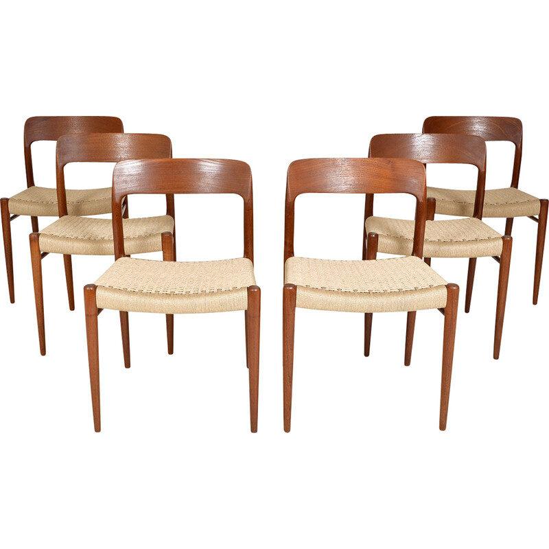 Lot de 6 chaises vintage modèle 71 par Niels Moller pour J.L. Moller, Danemark 1960