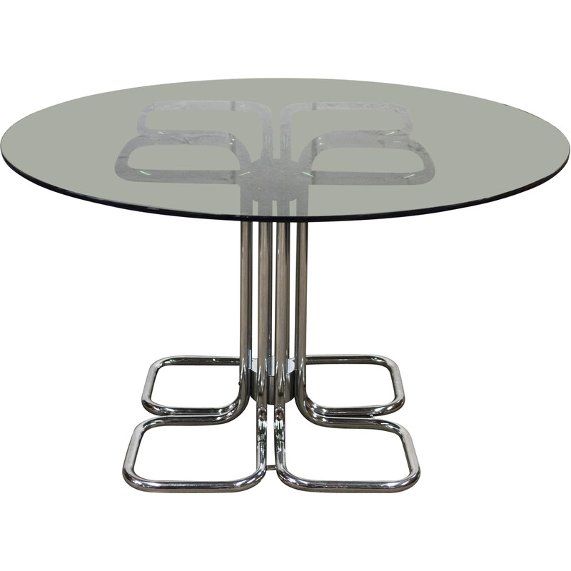 Mid-century Italian smoked glass top dining table by Giotto Stoppino, 1970s