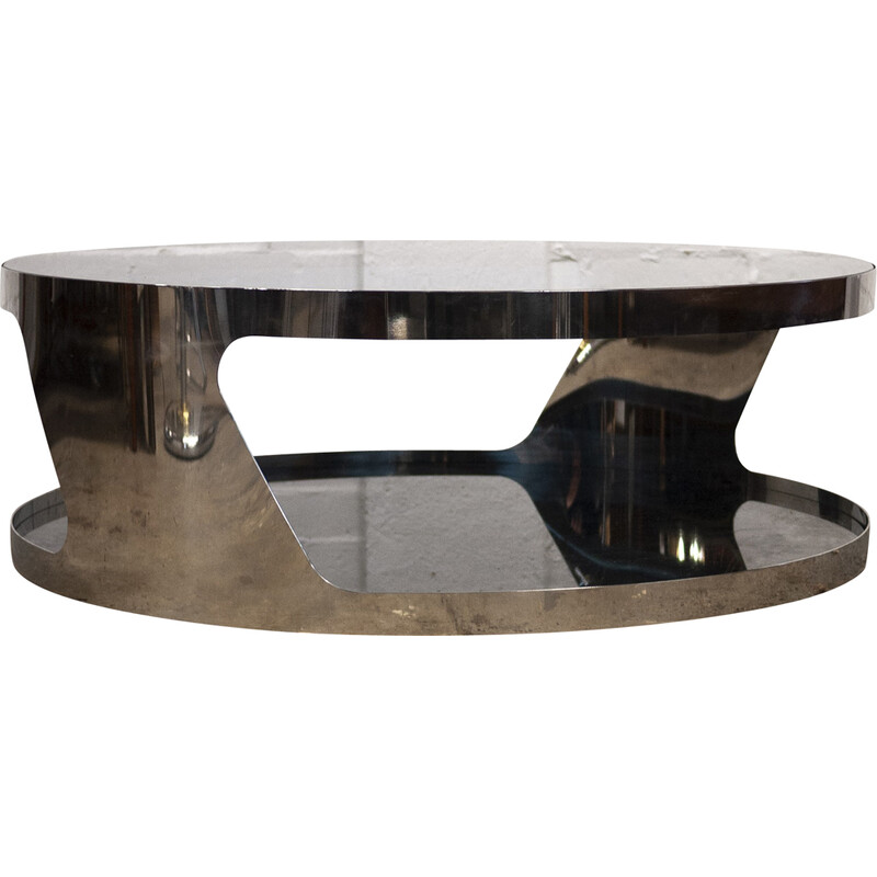 Mesa de centro vintage "Tab" de acero inoxidable y cristal de Gallotti y Radice, años 2000