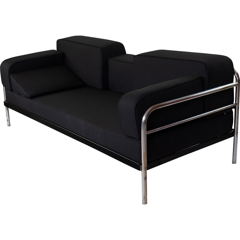 Vintage daybed in chromed tubular steel and fabric, 1930s