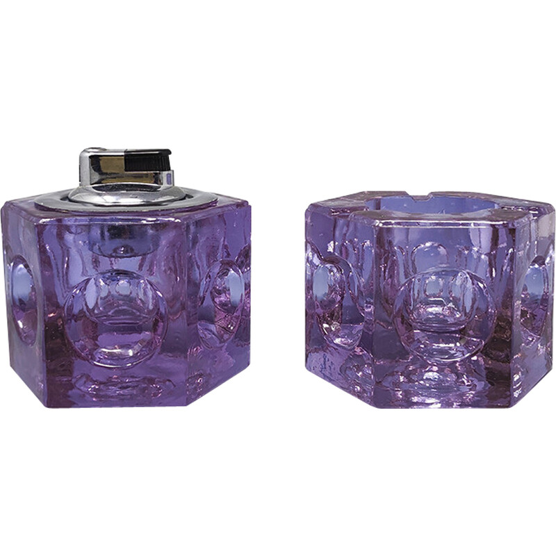 Ensemble à fumer vintage en verre de Murano violet par Antonio Imperatore, Italie 1970