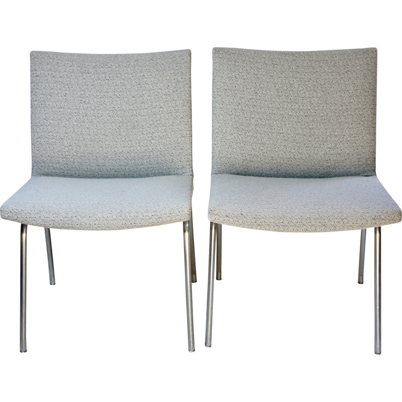 Pair of vintage Ap38 armchairs in steel, chrome and gray terry fabric by Hans J. Wegner for Ap Stolen, 1950s