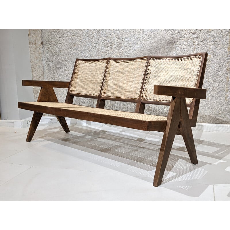 Vintage 3-seater sofa "Easy chairs" by Pierre Jeanneret, India 1960s