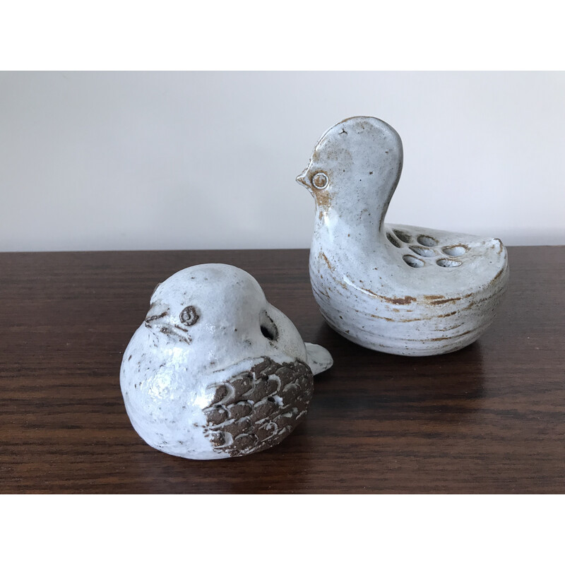 Vintage ceramic flower-picking bird