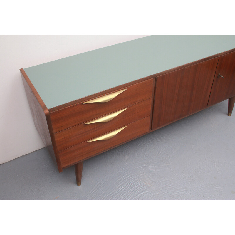 Credenza vintage in ottone e legno scuro, anni '50