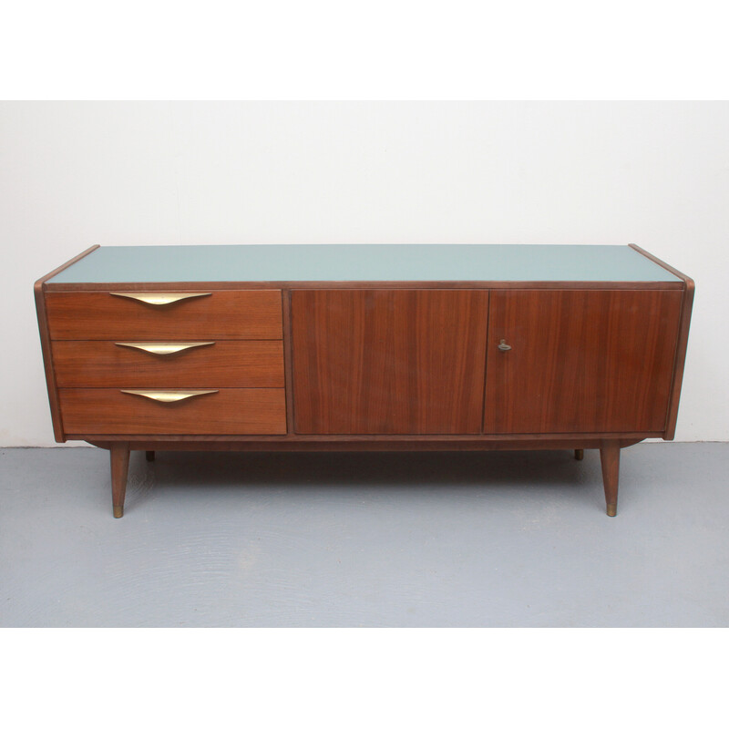 Vintage brass and dark wood sideboard, 1950s