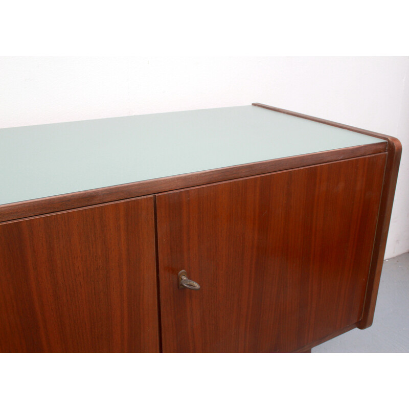 Vintage messing en donkerhouten dressoir, 1950