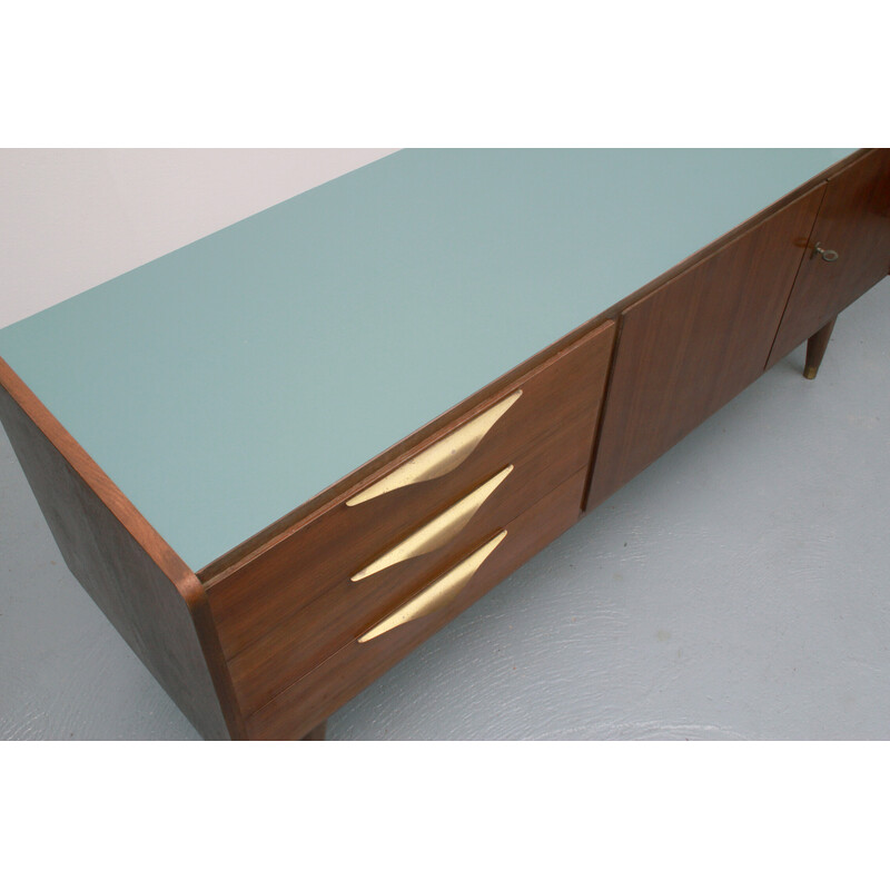 Credenza vintage in ottone e legno scuro, anni '50