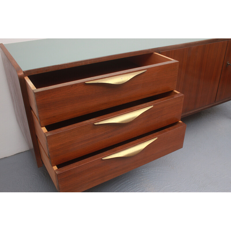 Vintage messing en donkerhouten dressoir, 1950