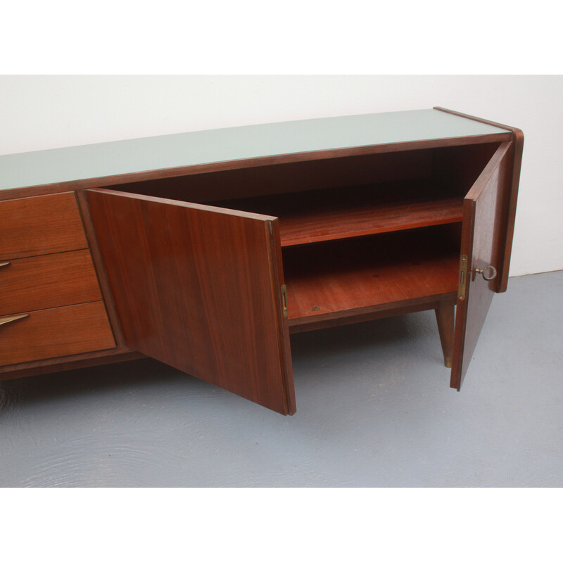 Sideboard aus Messing und dunklem Holz, 1950er Jahre