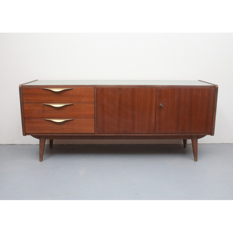 Enfilade vintage en laiton et bois foncé, 1950