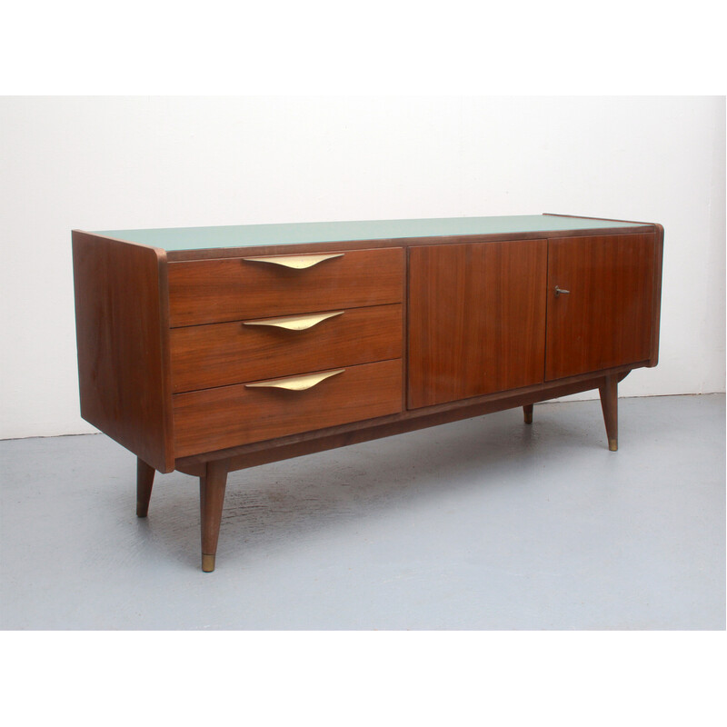 Enfilade vintage en laiton et bois foncé, 1950