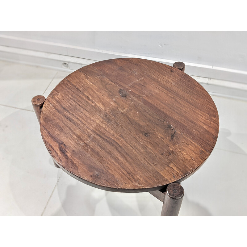 Vintage teak tripod coffee table by Jeanneret, 1960s