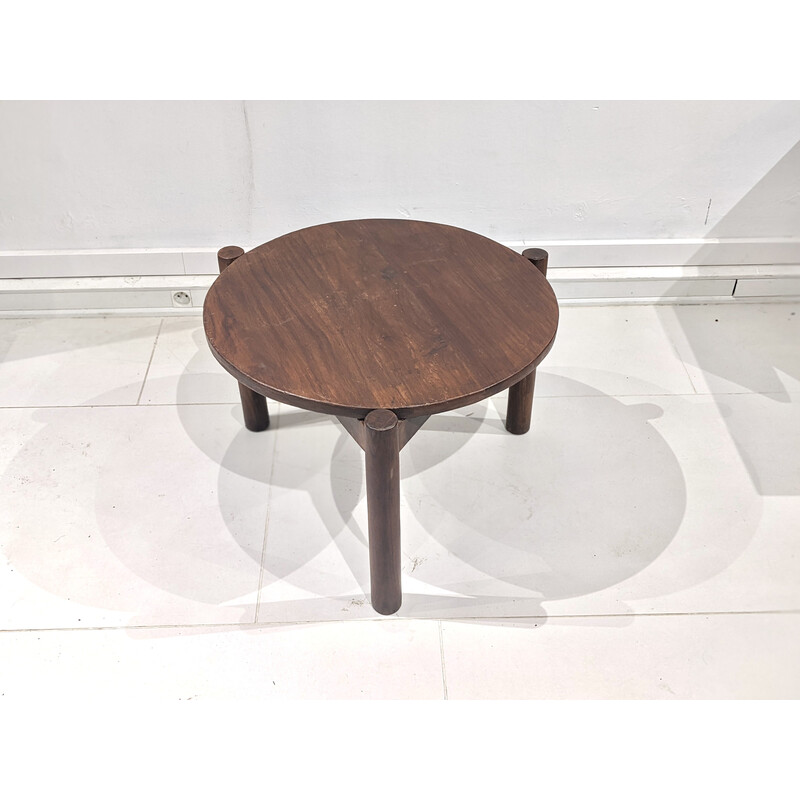 Vintage teak tripod coffee table by Jeanneret, 1960s