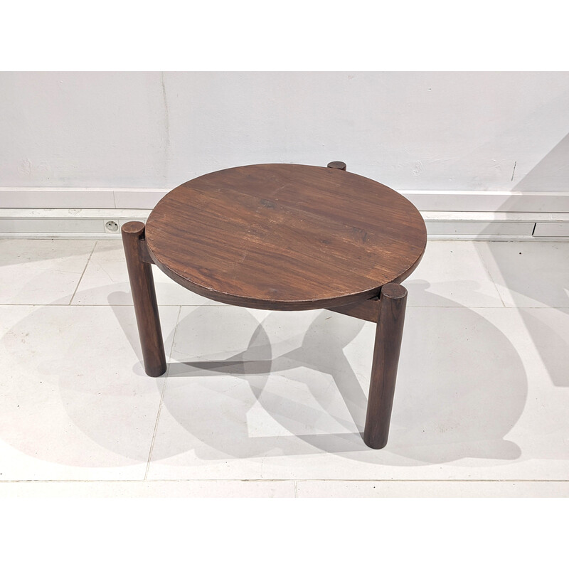 Vintage teak tripod coffee table by Jeanneret, 1960s