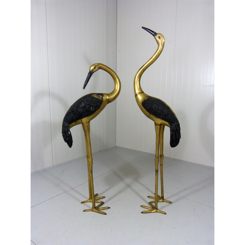 Set of two golden cranes in copper - 1970s