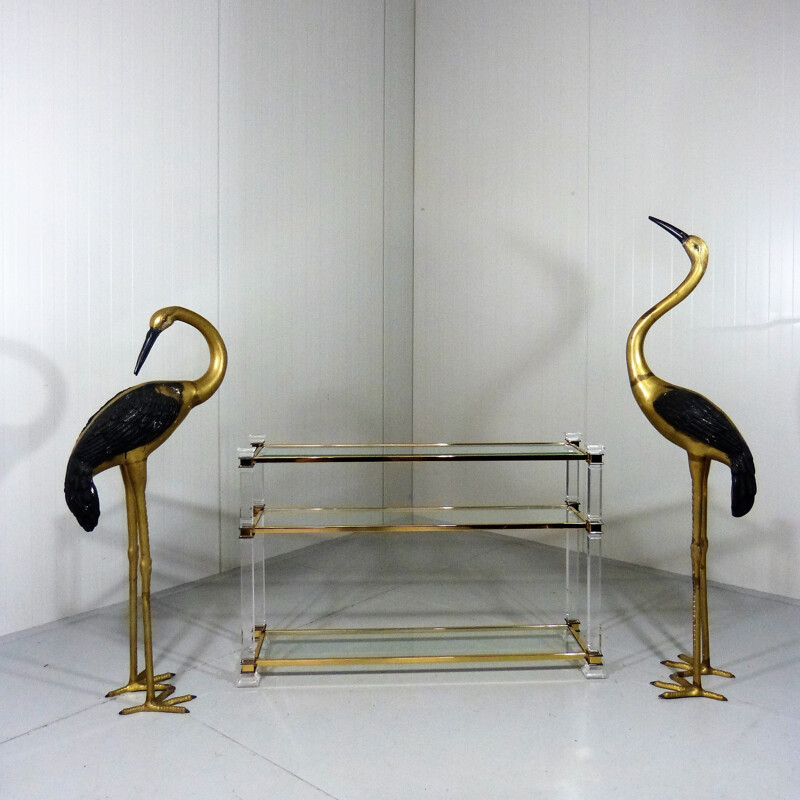 Set of two golden cranes in copper - 1970s