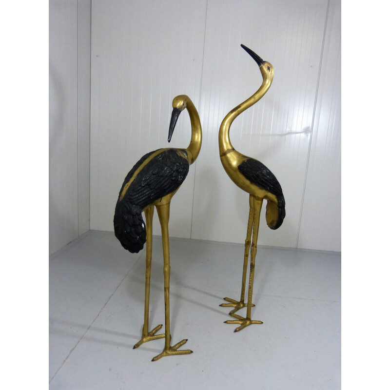 Set of two golden cranes in copper - 1970s