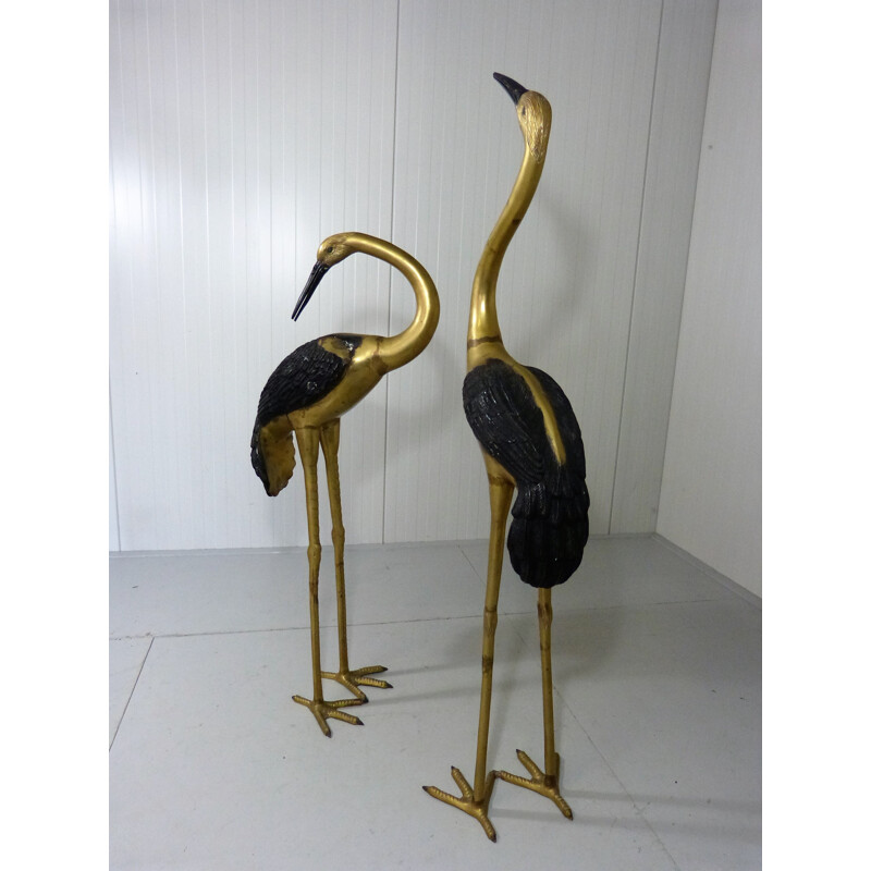 Set of two golden cranes in copper - 1970s