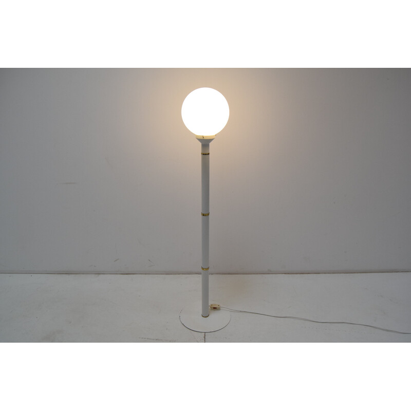 Vintage floor lamp in milk glass, metal and brass, Czechoslovakia 1970s