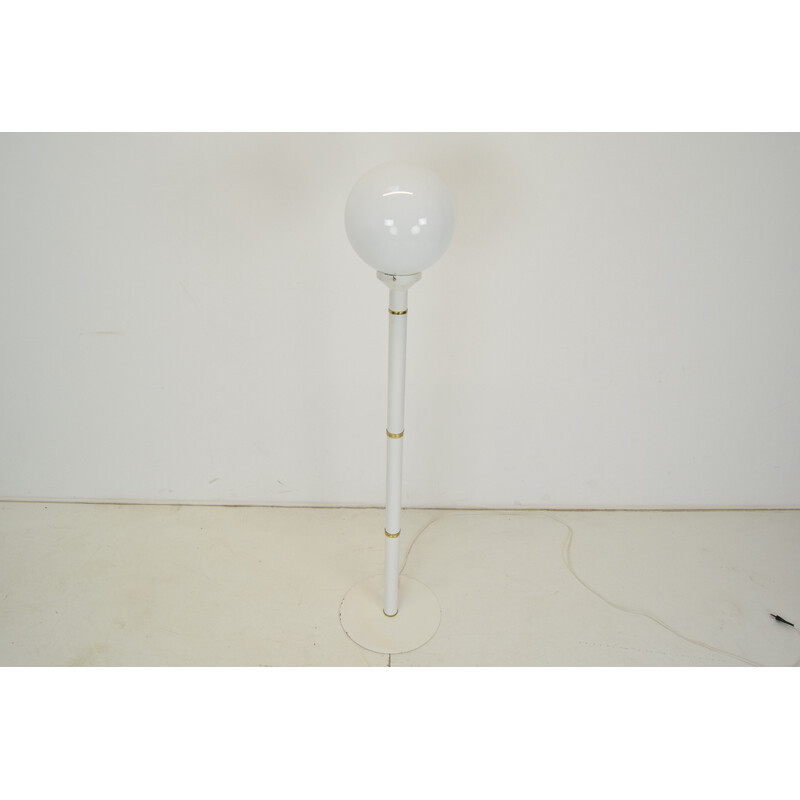 Vintage floor lamp in milk glass, metal and brass, Czechoslovakia 1970s