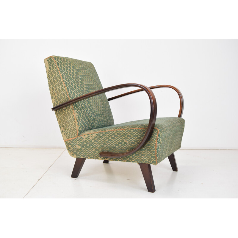 Vintage fauteuil in hout en stof van Jindrich Halabala, Tsjechoslowakije 1950