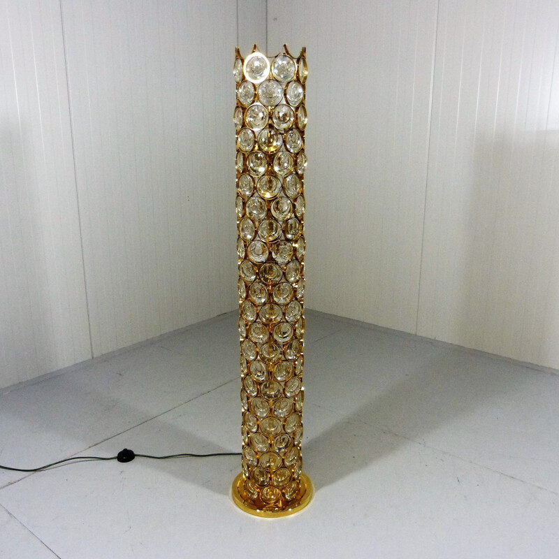 Big golden floor lamp in copper and crystal - 1960s