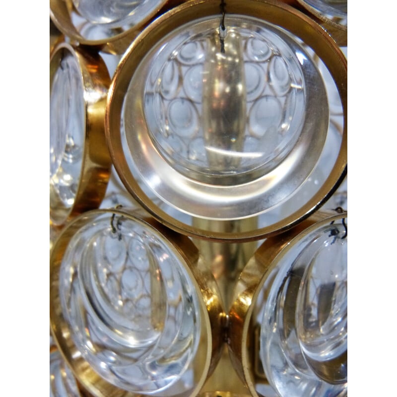 Grand lampadaire doré en cuivre et en cristal de Palmen & Walter - 1960 