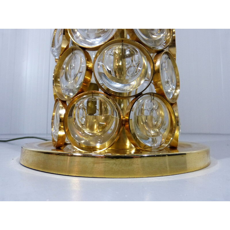Grand lampadaire doré en cuivre et en cristal de Palmen & Walter - 1960 