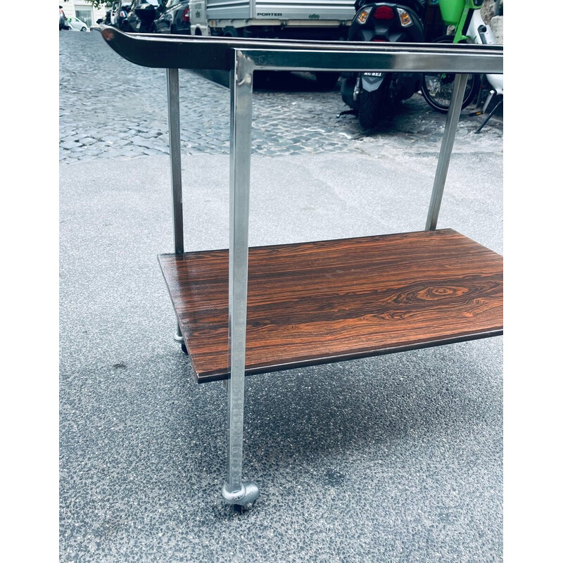 Vintage steel and rosewood trolley, 1970s