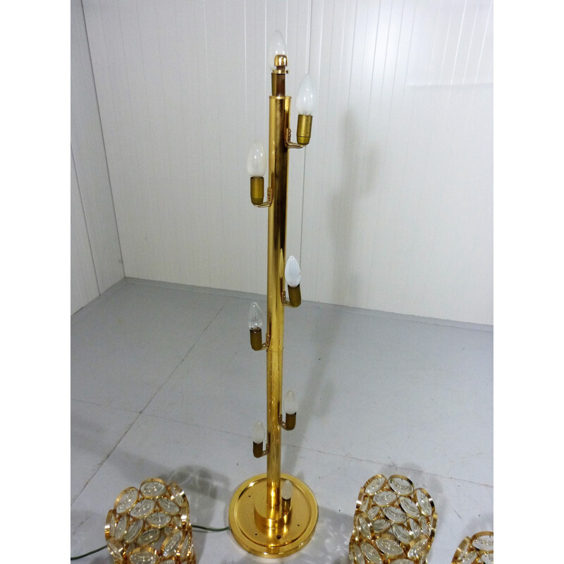 Big golden floor lamp in copper and crystal - 1960s