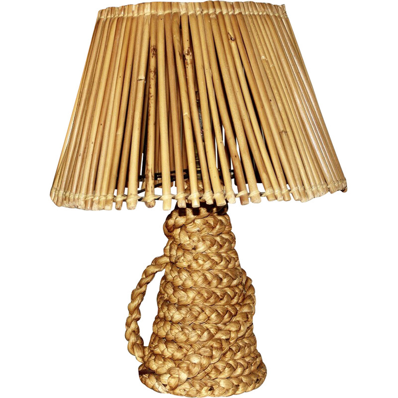 Vintage lamp in beklemd riet en bamboe van Audoux Minet, 1950