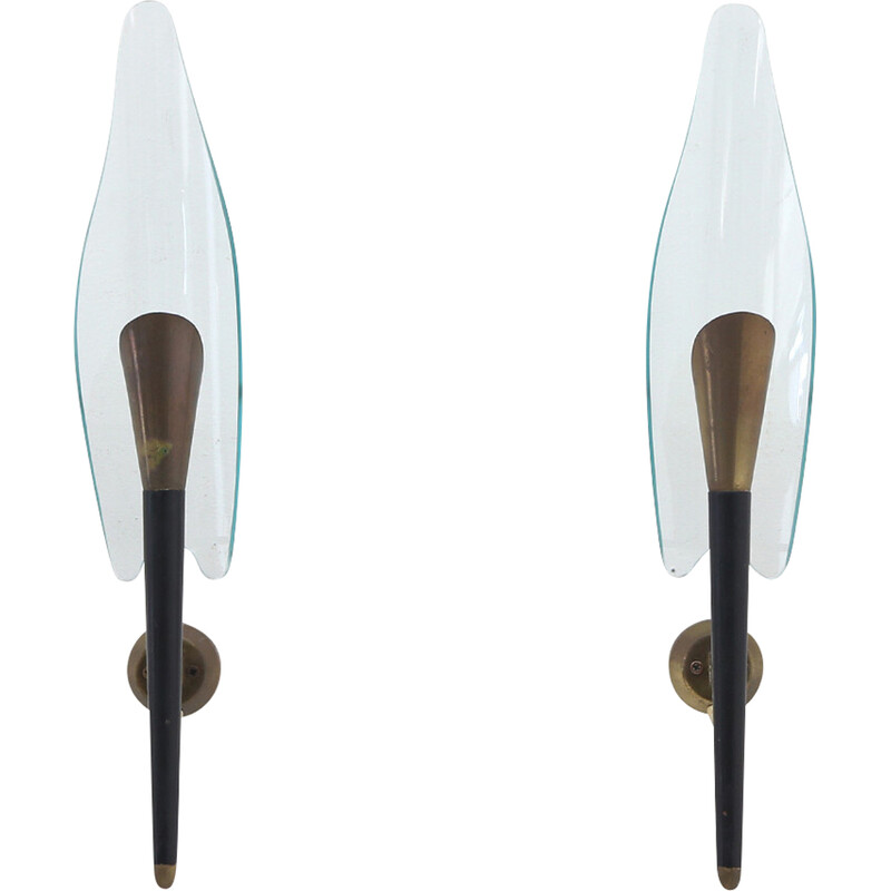 Pair of brass and glass wall lamps by Luigi Mulin, 1950s