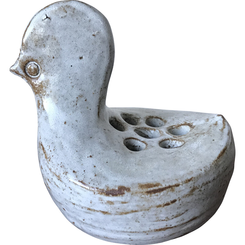 Vintage ceramic flower-picking bird