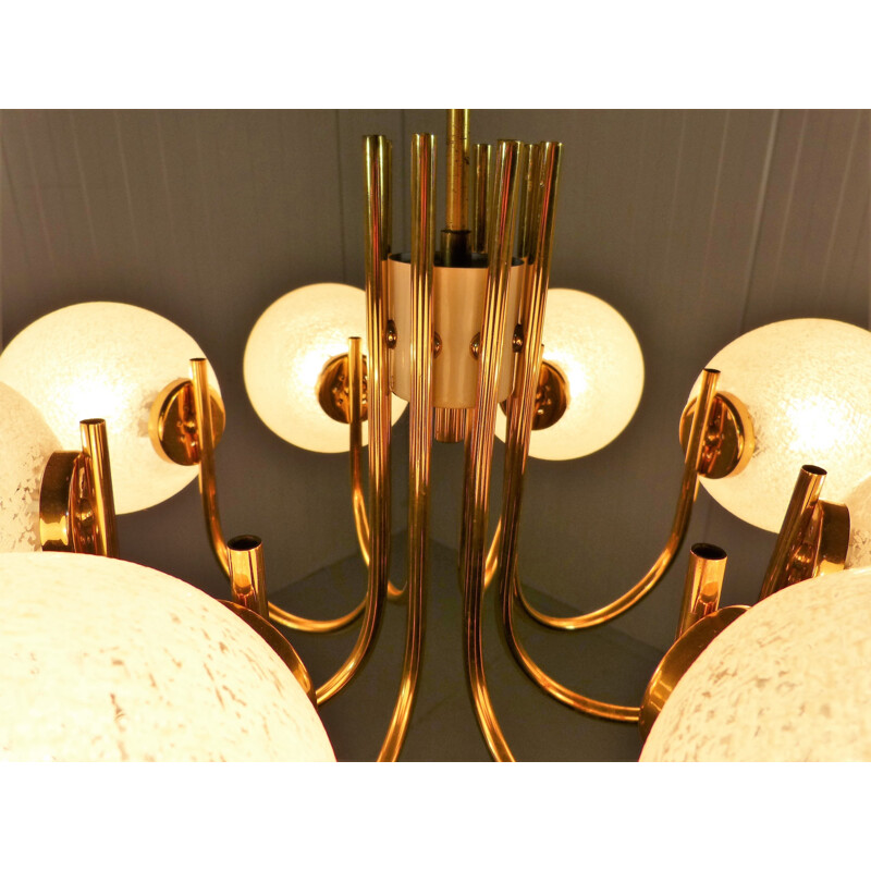 Golden chandelier in copper and glass - 1960s