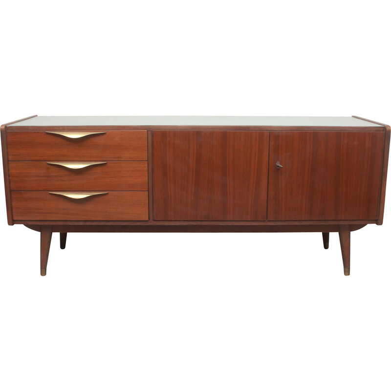 Vintage brass and dark wood sideboard, 1950s