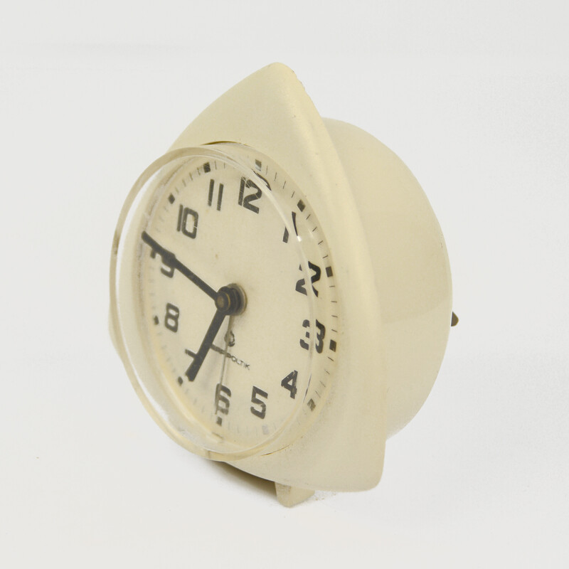 Reloj despertador vintage de metal y plástico para Mera-Poltik, Polonia años 70