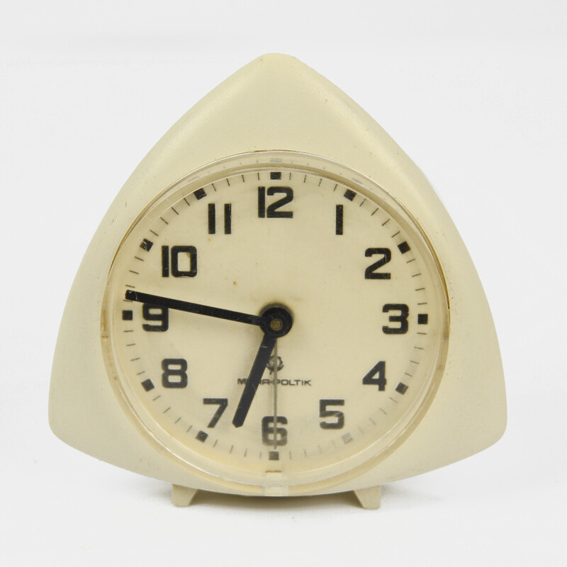 Vintage metal and plastic alarm clock for Mera-Poltik, Poland 1970s