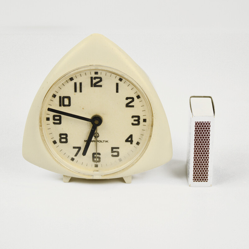 Reloj despertador vintage de metal y plástico para Mera-Poltik, Polonia años 70