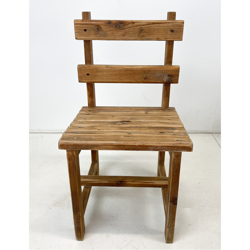 Vintage bench with 3 chairs in wood