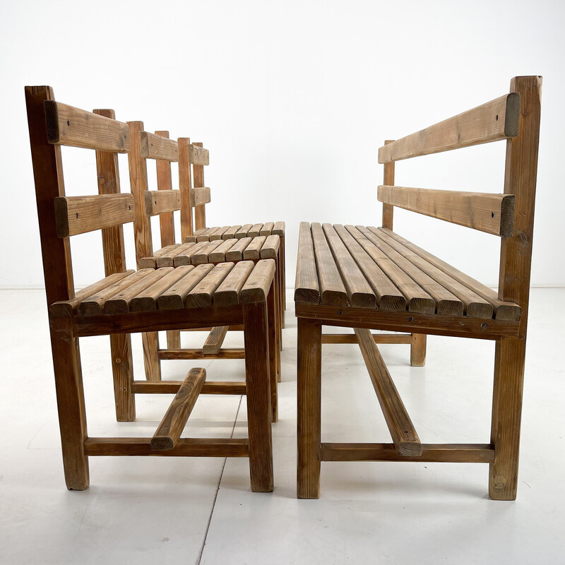 Vintage bench with 3 chairs in wood