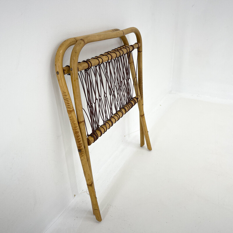 Vintage foldable bamboo and plastic magazine rack, 1930s