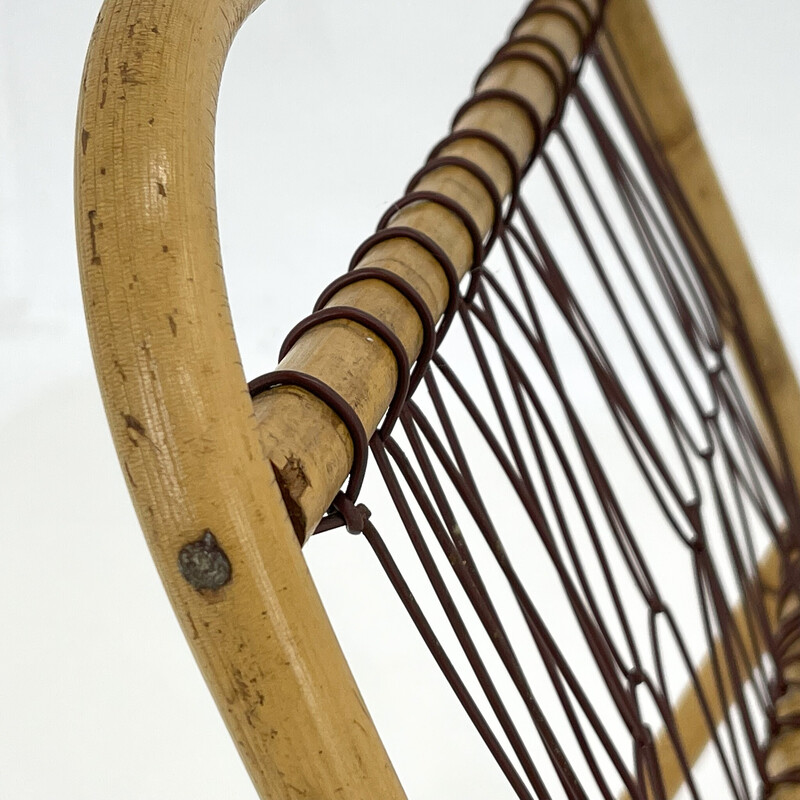 Vintage foldable bamboo and plastic magazine rack, 1930s