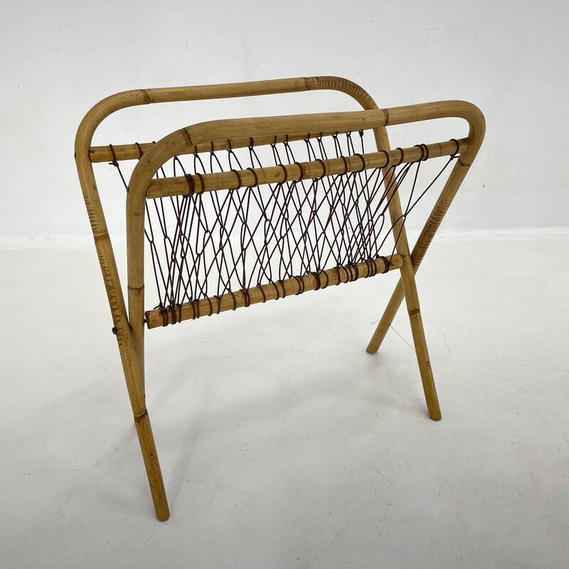 Vintage foldable bamboo and plastic magazine rack, 1930s